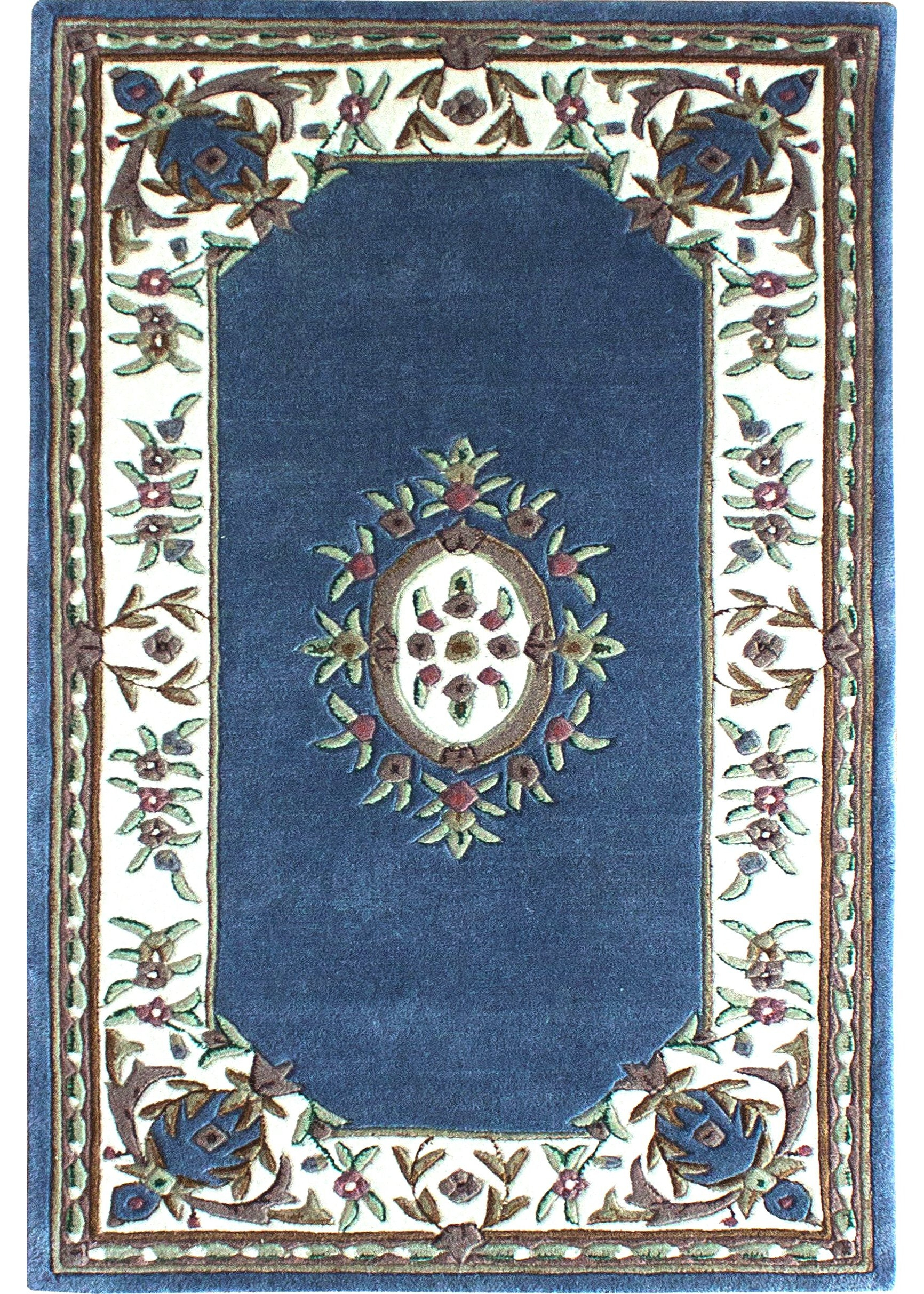 Aubusson Sangam Blue/Ivory Hand Tufted Rug-Area rug for living room, dining area, and bedroom