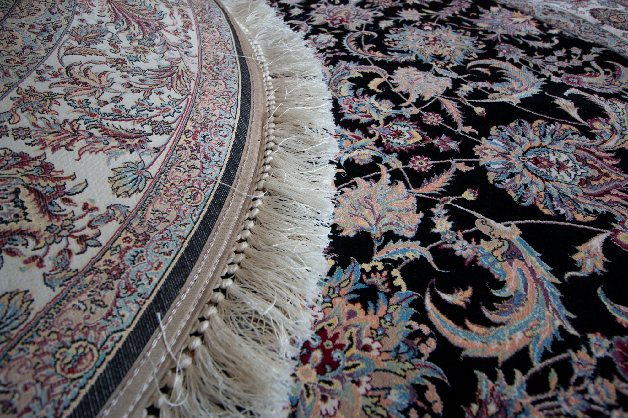 Kingdom Afshan Saltanati Dark Blue With Cream Margin Loomed Round Rug-Area rug for living room, dining area, and bedroom