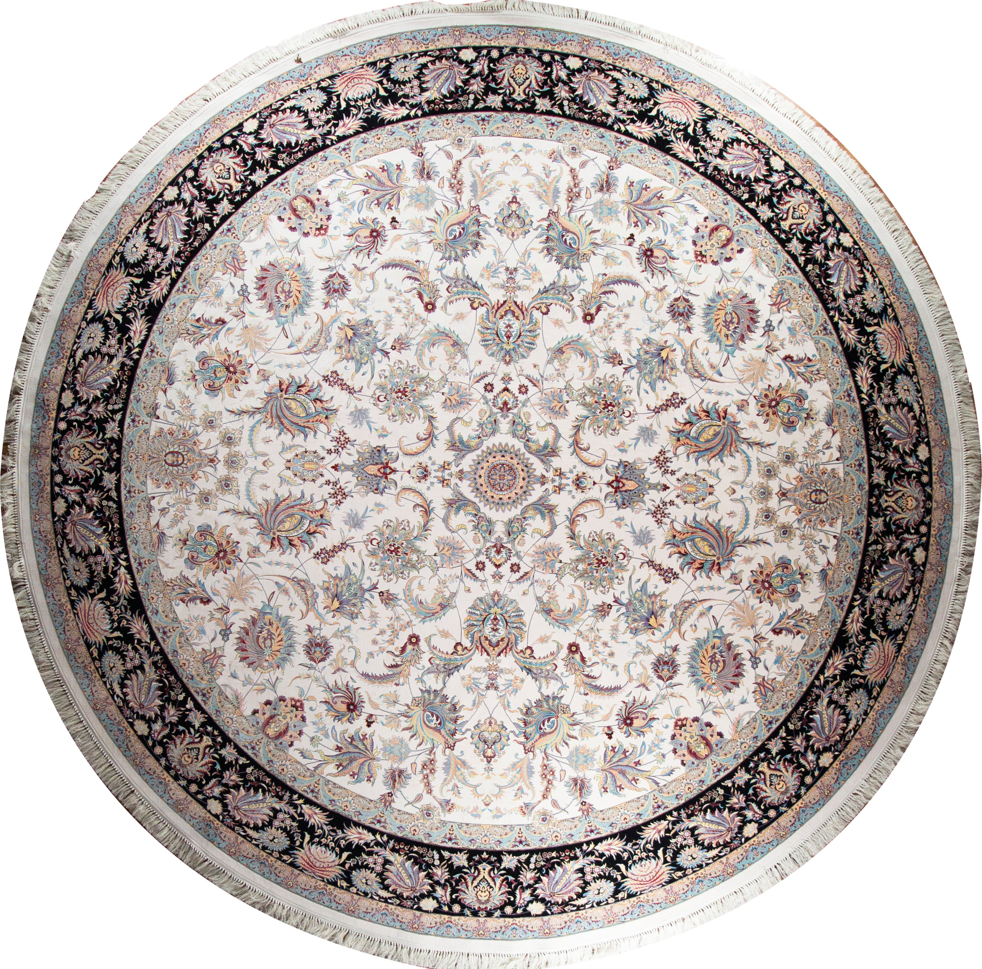 Kingdom Afshan Saltanati Cream With Dark Blue Margin Loomed Round Rug-Area rug for living room, dining area, and bedroom