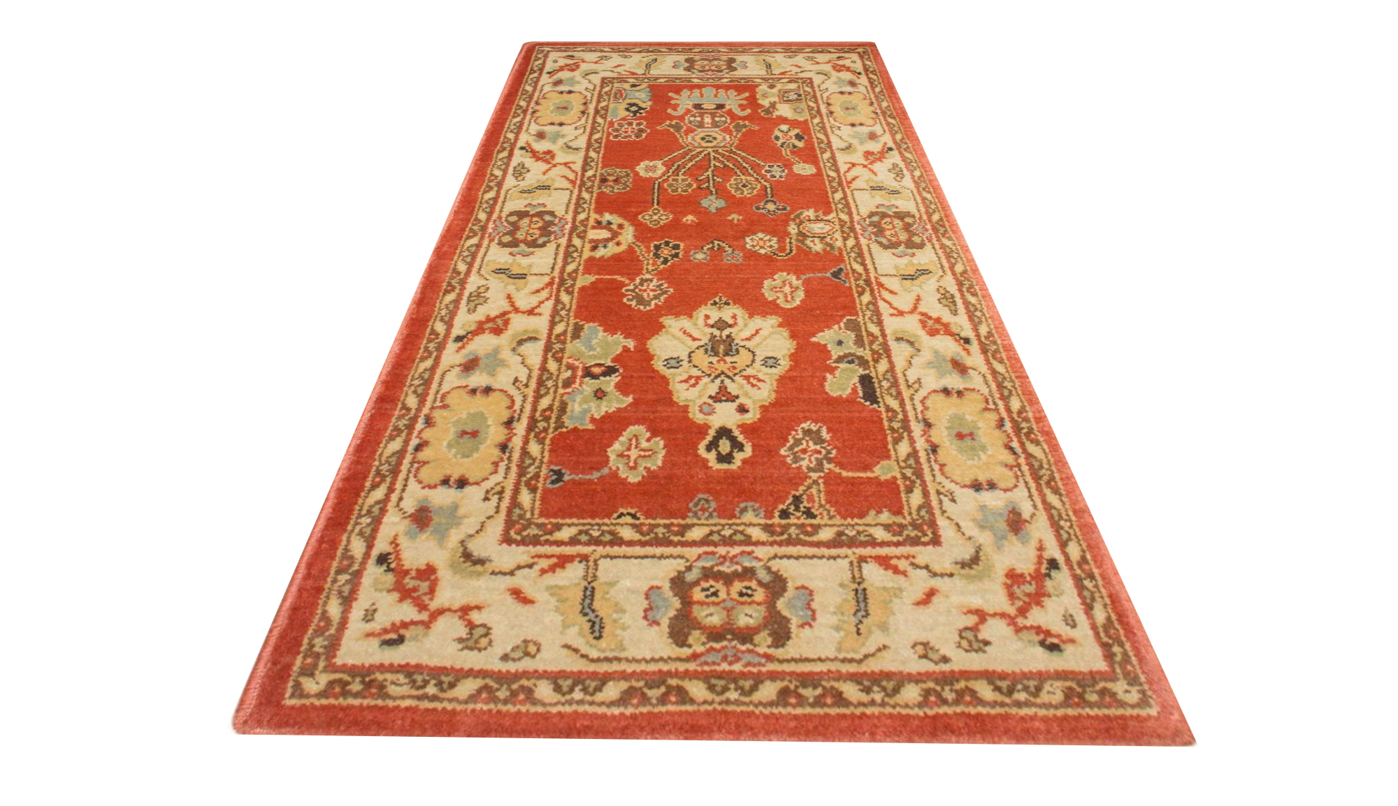 Oushak Red/Ivory Loomed Rug-Area rug for living room, dining area, and bedroom