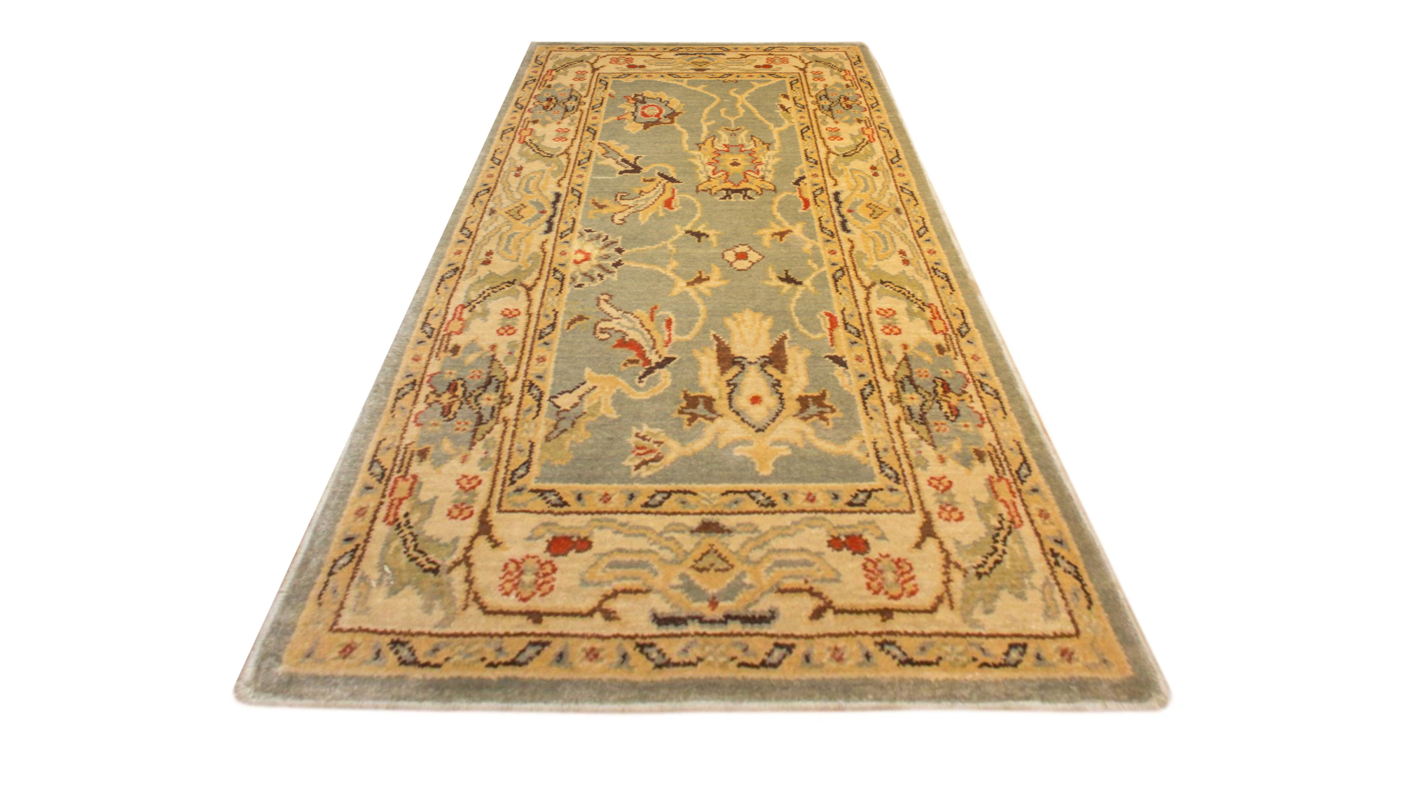 Oushak Blue/Ivory Woven Rug-Area rug for living room, dining area, and bedroom