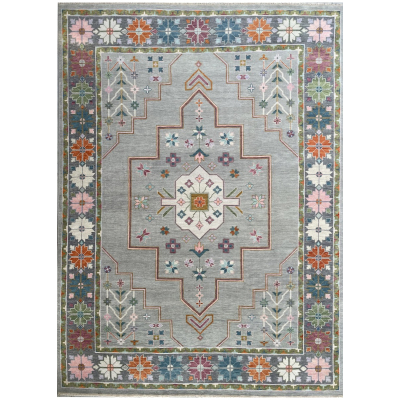 Oushak Turkish Style L-16 Grey/D. Grey Hand Knotted Rug 2'6