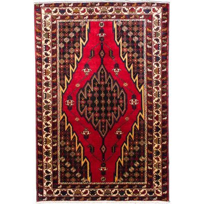 Hamadan Red Hand Knotted Rug 4'3