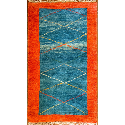 Gabbeh Blue/Red Hand Knotted Rug 2'7