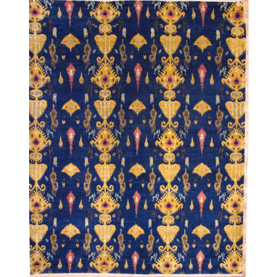 Ikat Navy Blue Hand Knotted Rug