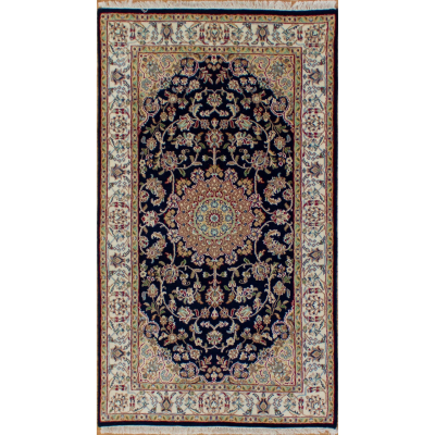 Naein Navy/Ivory Hand Knotted Rug 3'0