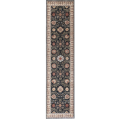 Ellora Indo Persian Style Black Hand Knotted Runner Rug 2'6