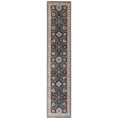 Ellora Indo Persian Style Black Hand Knotted Runner Rug 2'7