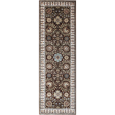 Ellora Indo Persian Style Brown Hand Knotted Runner Rug 2'7
