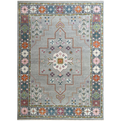 Oushak Transitional Turkish Style L-16 Grey/Dark Grey Hand Knotted Rug 8'11