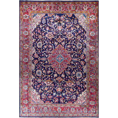 Mahal Medallion Navy Blue Hand Knotted Rug 6'11