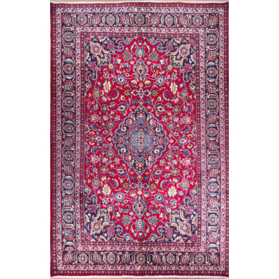 Mashad Medallion Red Hand Knotted Rug 6'4