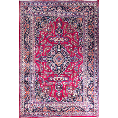 Mashad Medallion Red Hand Knotted Rug 6'8