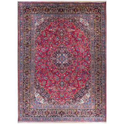 Mashad Medallion Red Hand Knotted Rug 8'1
