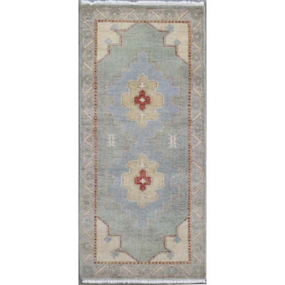 Oushak Colorful Grey/Beige Hand Knotted Runner Rug 2'6