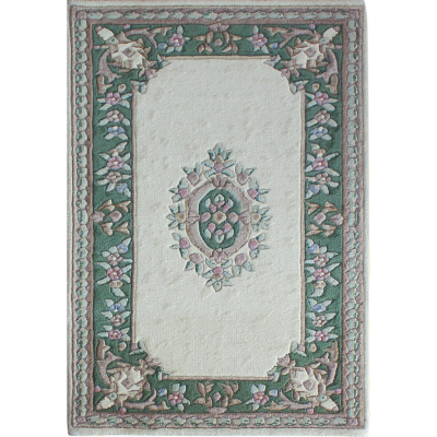 Aubusson  Sangam Ivory/Green Hand Tufted Rug 3'0