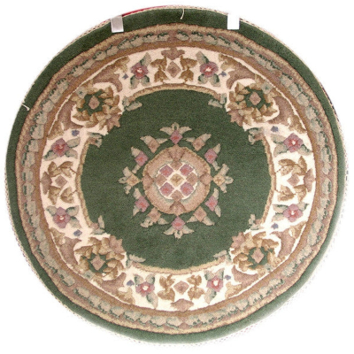 Aubusson  Sangam Green Hand Knotted Round Rug